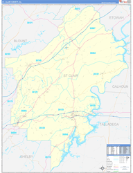 St. Clair County, AL Wall Map Zip Code Basic Style 2024